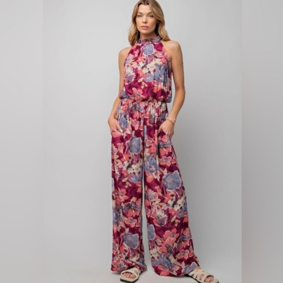 easel Pants - Easel Purple and Blue Floral Jumpsuit